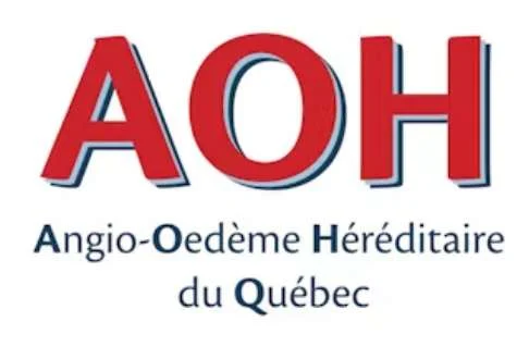 Logo of "Angio-Oedème Héréditaire du Québec" with a large red "AOH" above the text name of the organization.