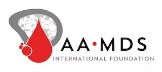 Logo of the Aplastic Anemia and MDS International Foundation featuring a red blood drop and gray hematopoiesis symbol, accompanied by the text "AA•MDS International Foundation.