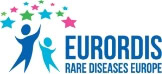 Logo of EURORDIS - Rare Diseases Europe, featuring two abstract human figures reaching up toward multiple stars of different colors. The text "EURORDIS Rare Diseases Europe" is displayed on the right.