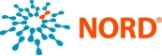 Logo with blue circular network design on the left and the word "NORD" in orange uppercase letters on the right.